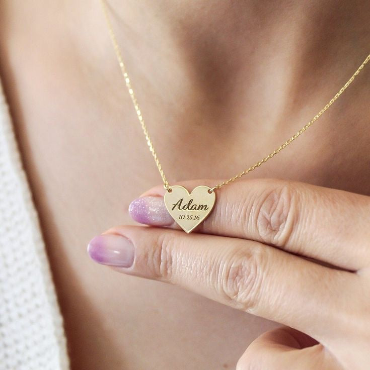 Custom Engraved Heart Necklace- Name or Word of your Choice