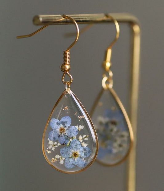 Blue Floral Teardrop Earrings