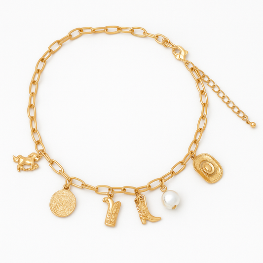 Collar dorado western con perla