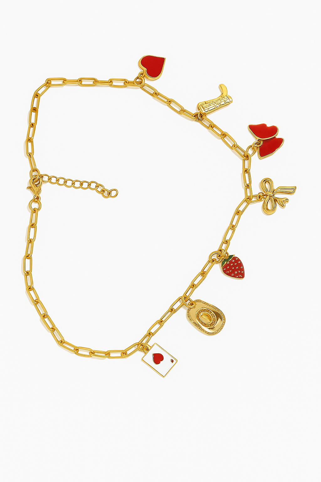 Collar dorado con dijes rojos y dorados
